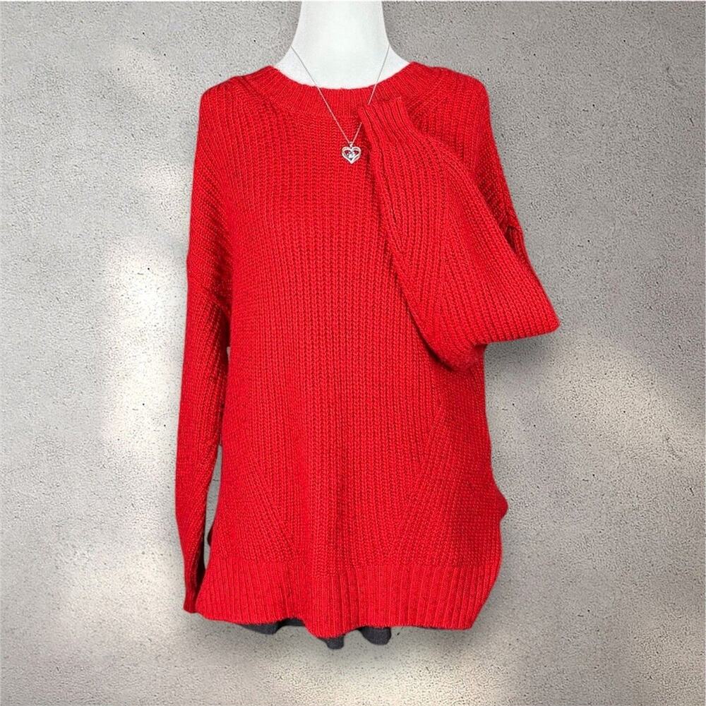 American Eagle Knit Crewneck Sweater Women's XXS Red Oversized Cozycore Academia - Picture 1 of 8